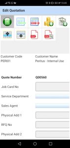 Editing quotations on the mobile application - top section